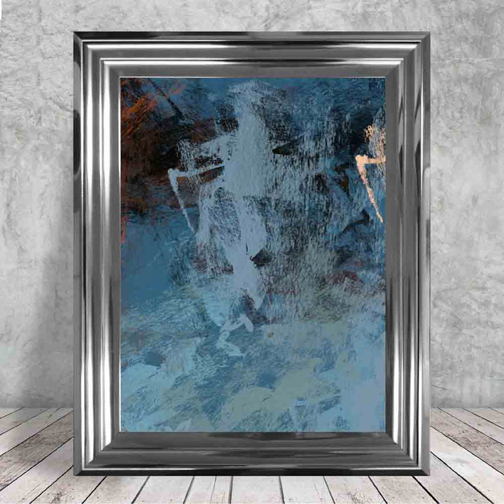 Abstrakter blau-orangefarbener Kunstdruck Nr. 3