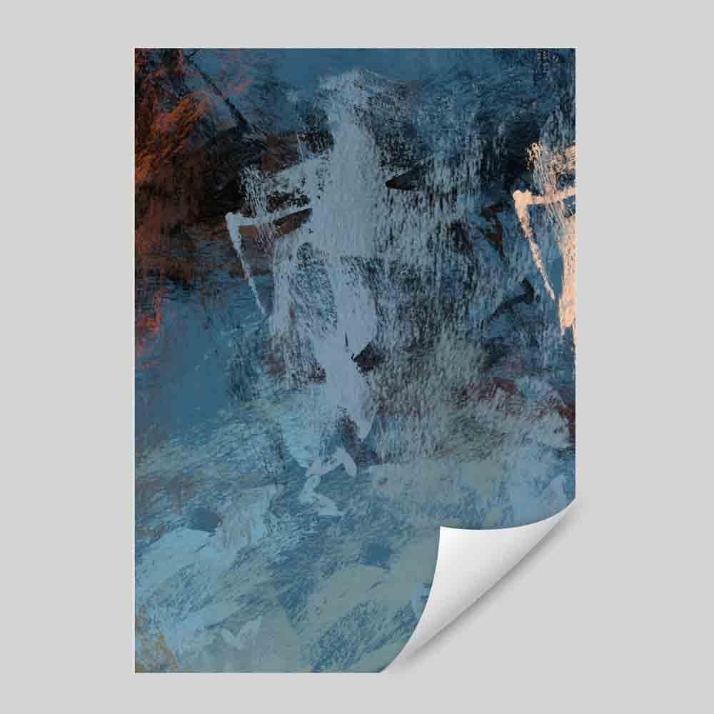 Abstrakter blau-orangefarbener Kunstdruck Nr. 3