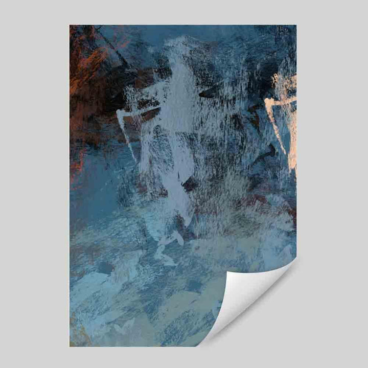 Abstrakter blau-orangefarbener Kunstdruck Nr. 3