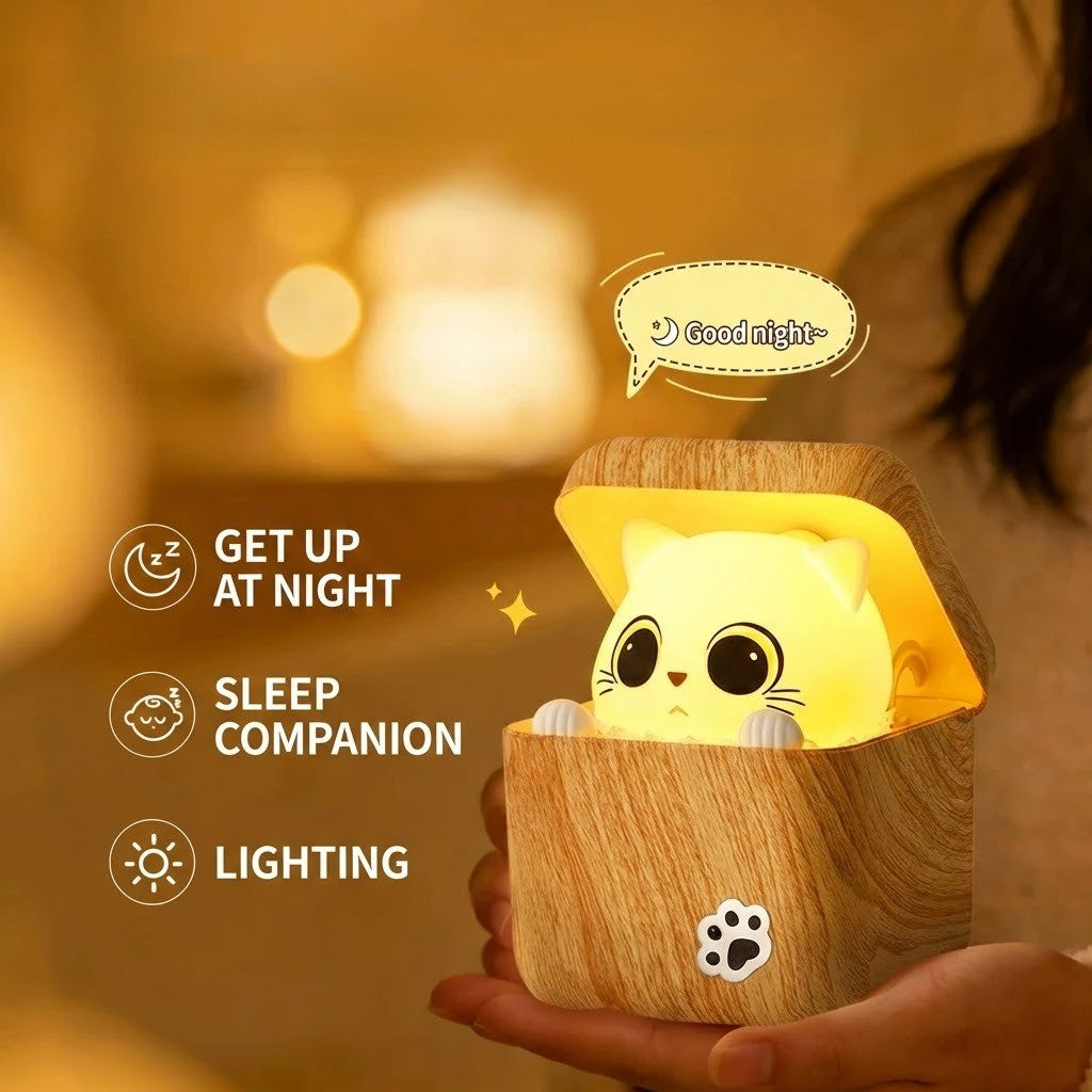 Süße Peekaboo Katze Holz Nachtlicht Lampe