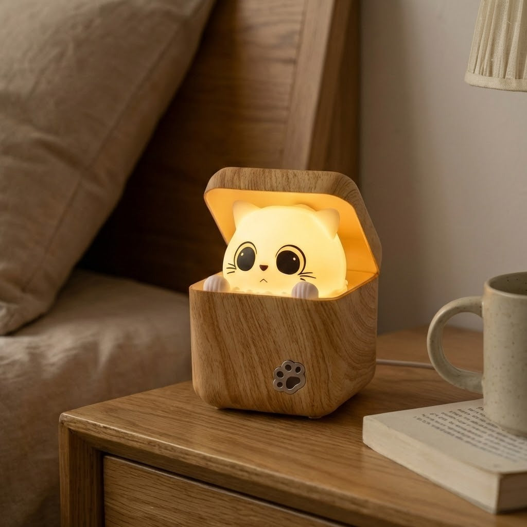 Süße Peekaboo Katze Holz Nachtlicht Lampe