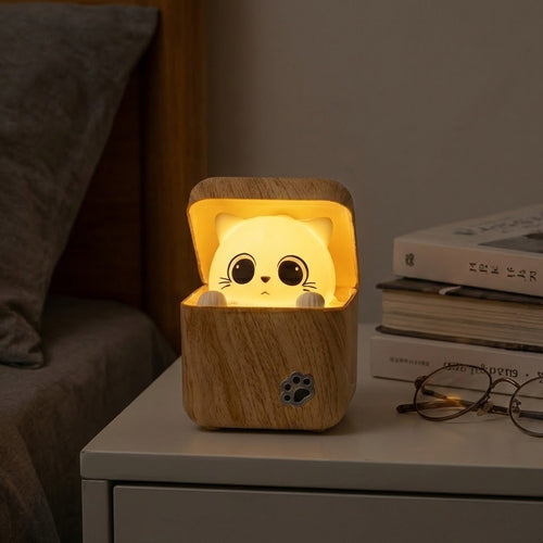 Süße Peekaboo Katze Holz Nachtlicht Lampe
