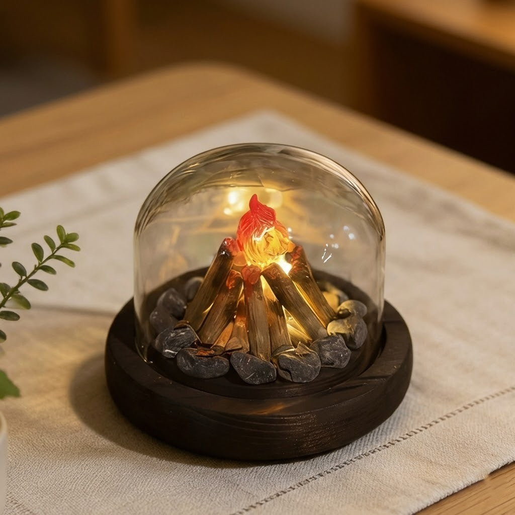 Mini Lagerfeuer Flamme Glasdome Nachttischlampe