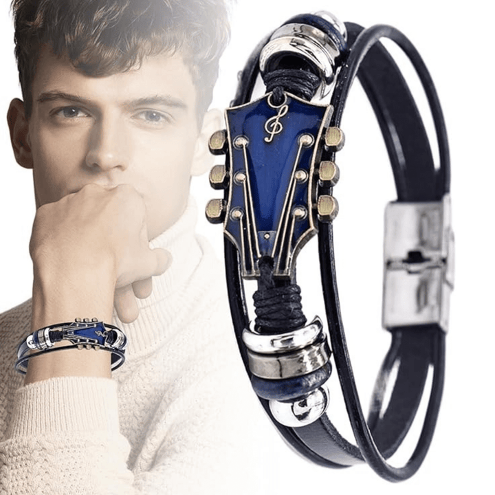 Lederarmband mit Gitarrenmotiv