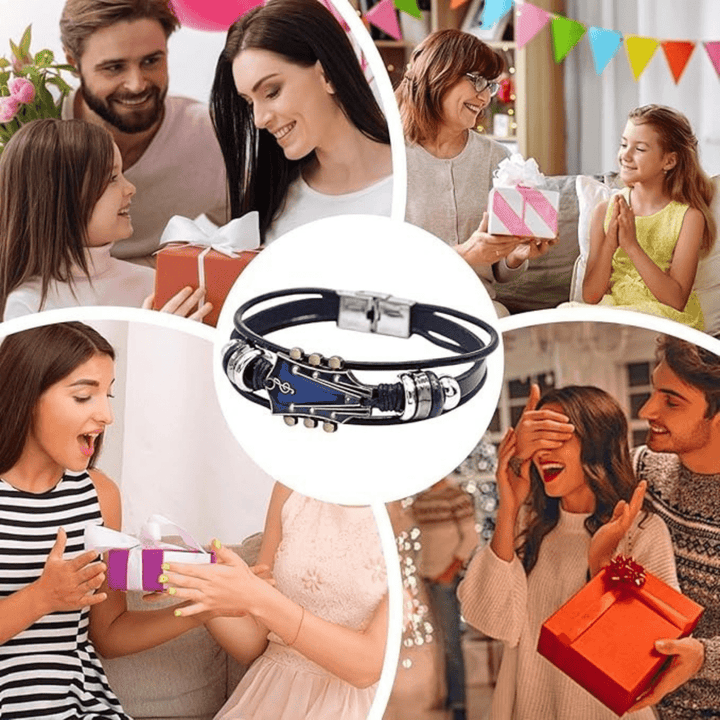 Lederarmband mit Gitarrenmotiv