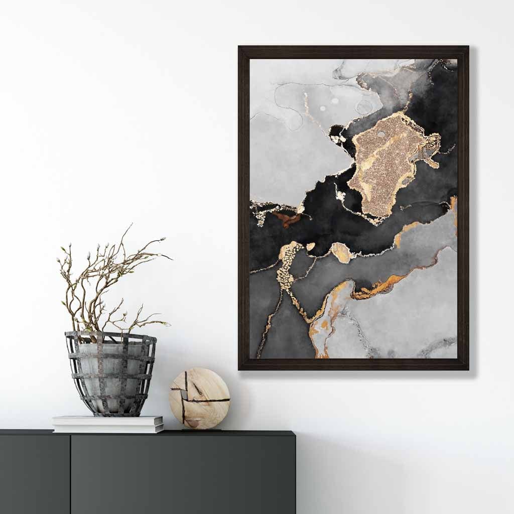 Abstraktes Kunstposter Nr. 1 in Schwarz, Grau und Gold