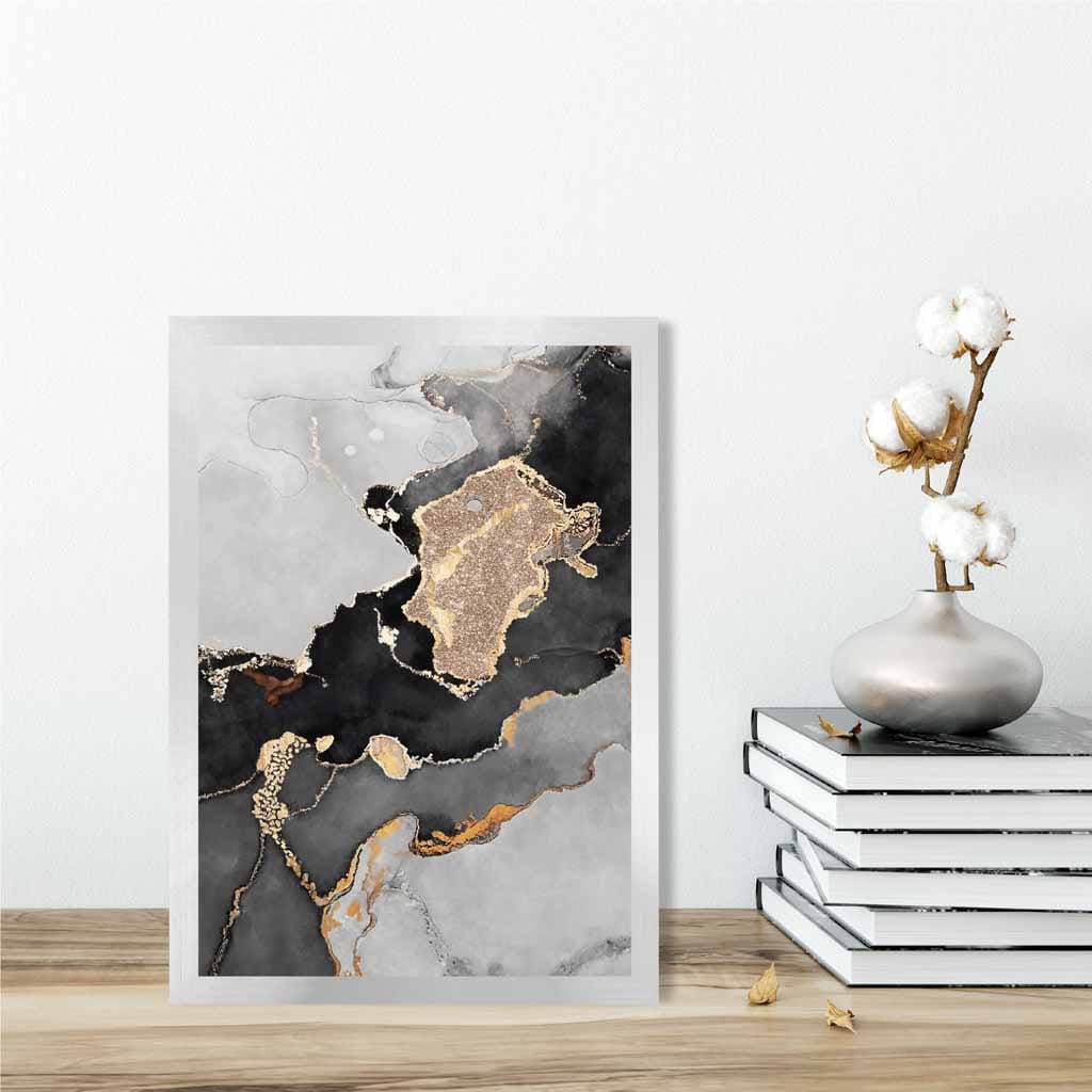 Abstraktes Kunstposter Nr. 1 in Schwarz, Grau und Gold