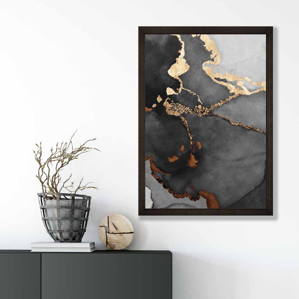 Abstraktes Kunstposter Nr. 2 in Schwarz, Grau und Gold