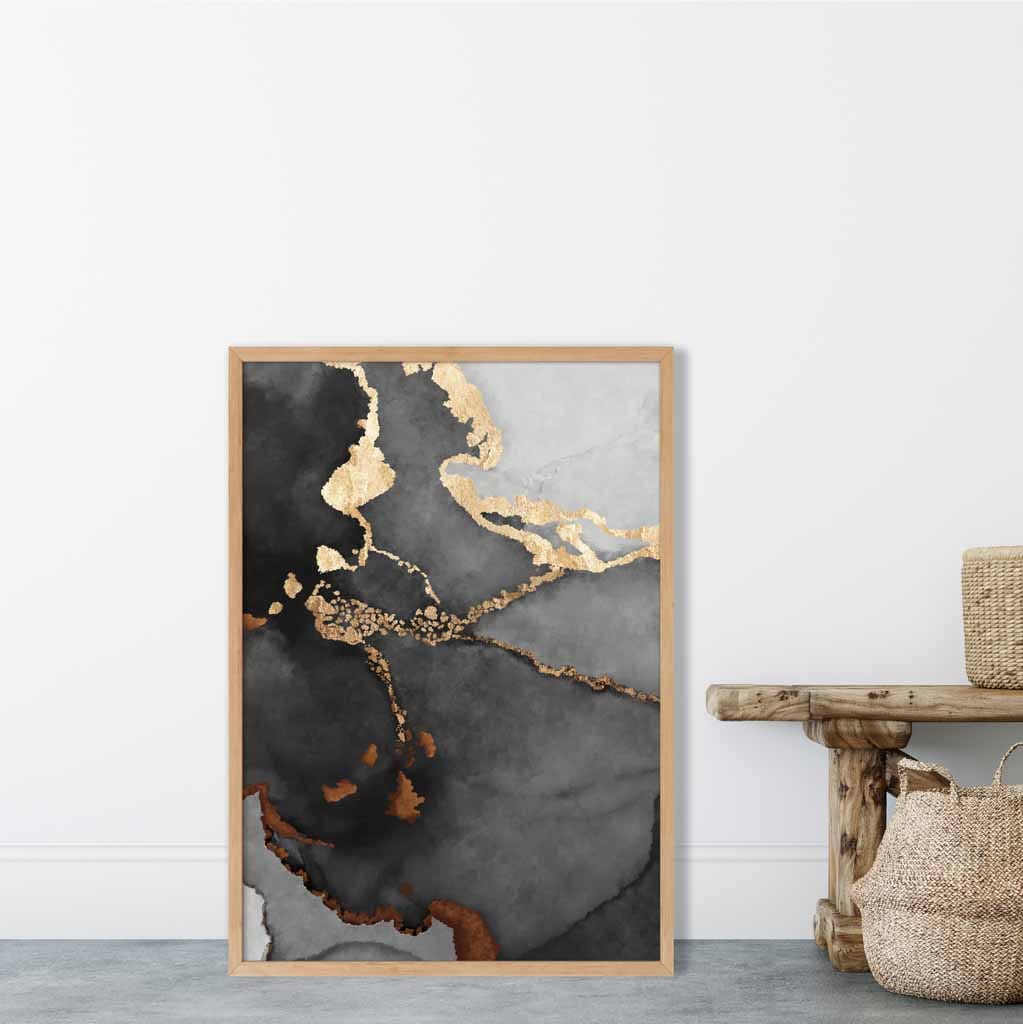 Abstraktes Kunstposter Nr. 2 in Schwarz, Grau und Gold