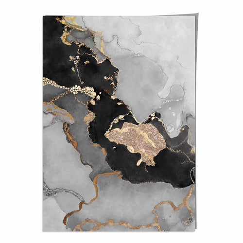 Abstraktes Kunstposter Nr. 3 in Schwarz, Grau und Gold