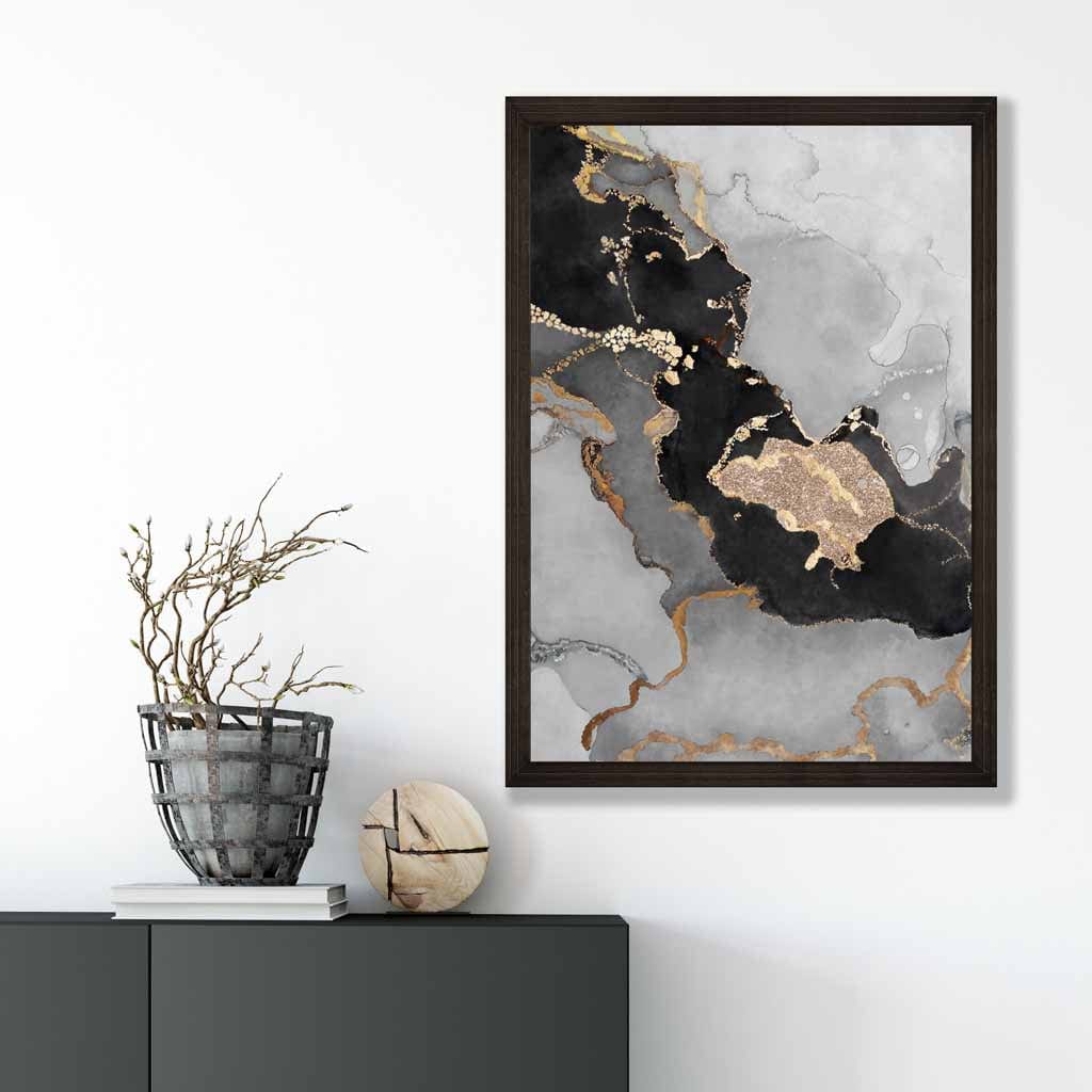 Abstraktes Kunstposter Nr. 3 in Schwarz, Grau und Gold