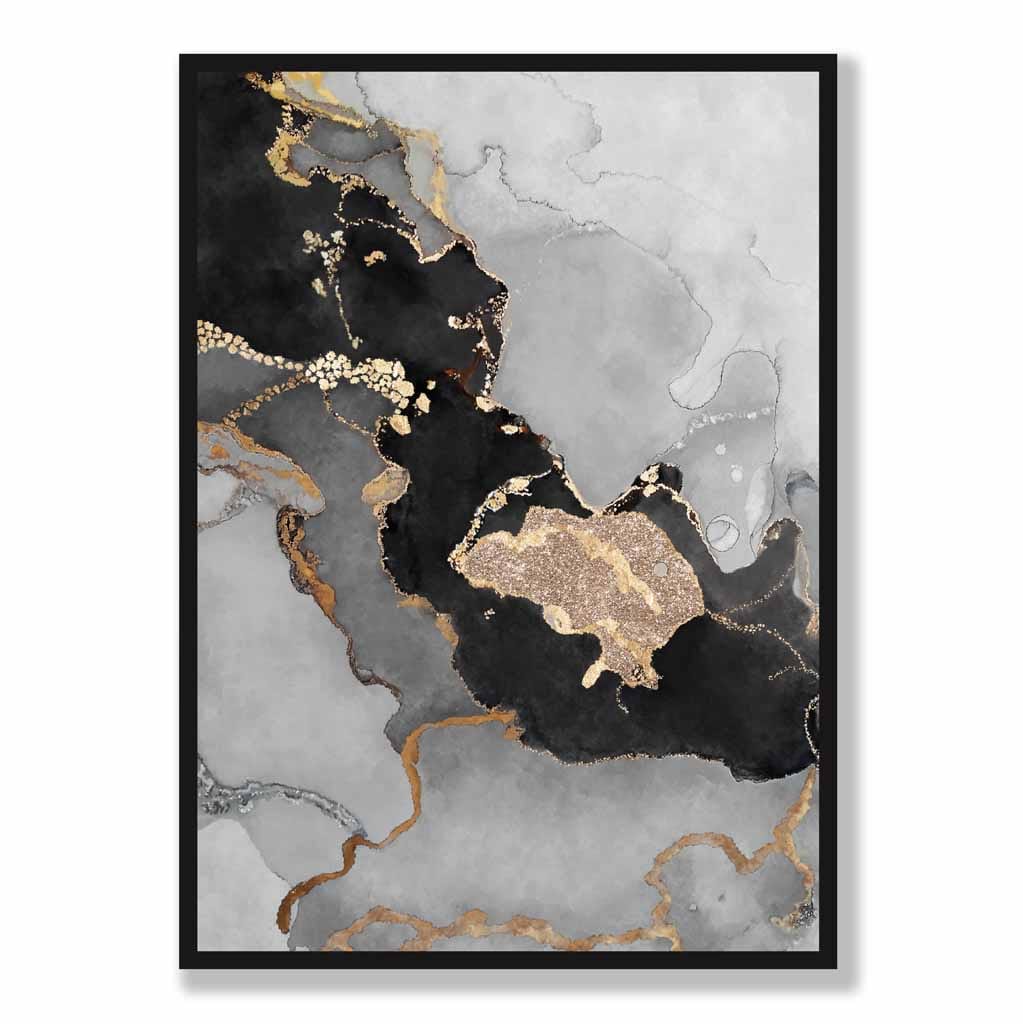 Abstraktes Kunstposter Nr. 3 in Schwarz, Grau und Gold