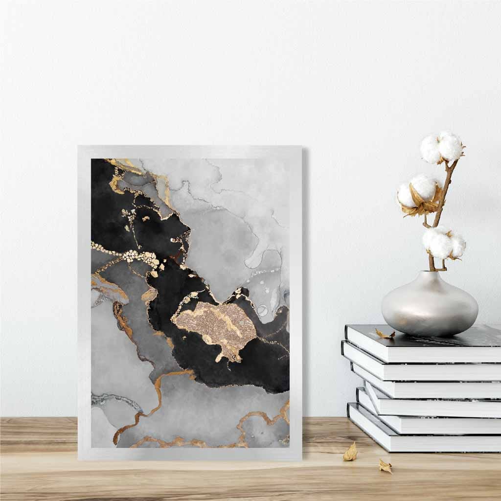 Abstraktes Kunstposter Nr. 3 in Schwarz, Grau und Gold