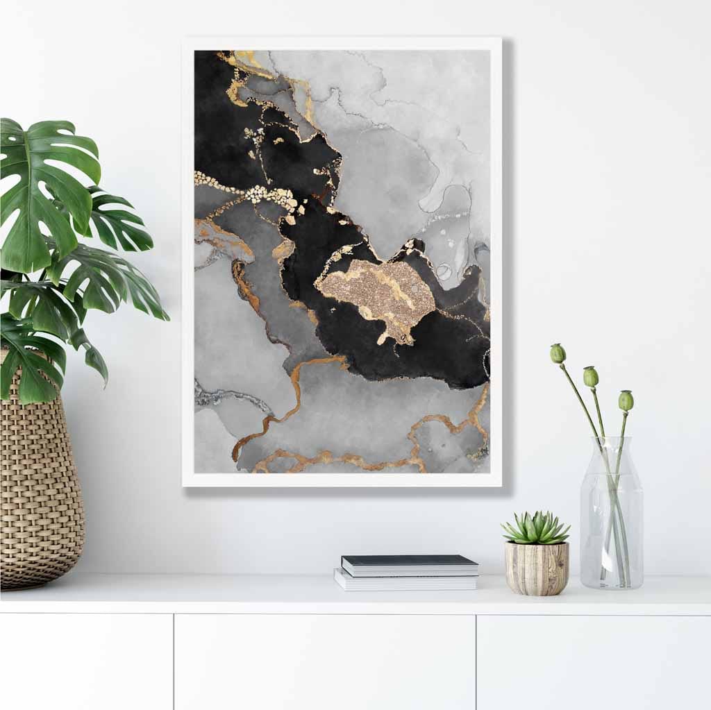 Abstraktes Kunstposter Nr. 3 in Schwarz, Grau und Gold
