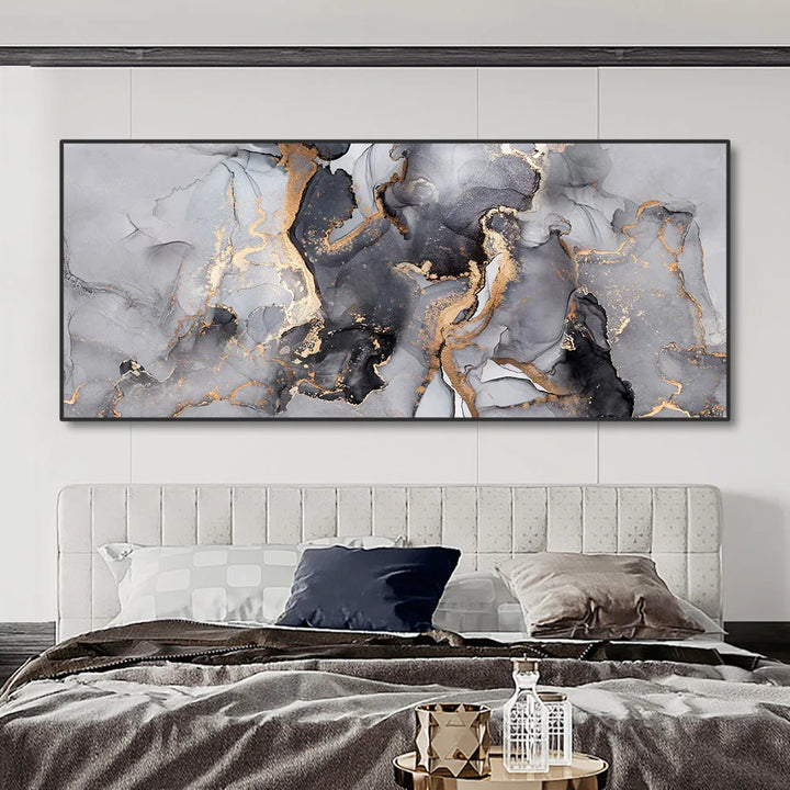 Abstrakte Graue Goldene Flüssigmarmor Druck Wandkunst Fine Art Leinwanddrucke Breitformatbilder Für Über Dem Sofa Kunst Für Über Dem Bett
