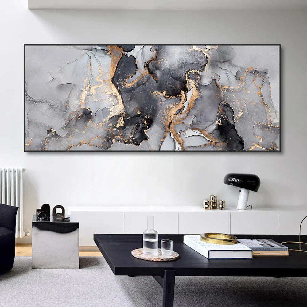 Abstrakte Graue Goldene Flüssigmarmor Druck Wandkunst Fine Art Leinwanddrucke Breitformatbilder Für Über Dem Sofa Kunst Für Über Dem Bett