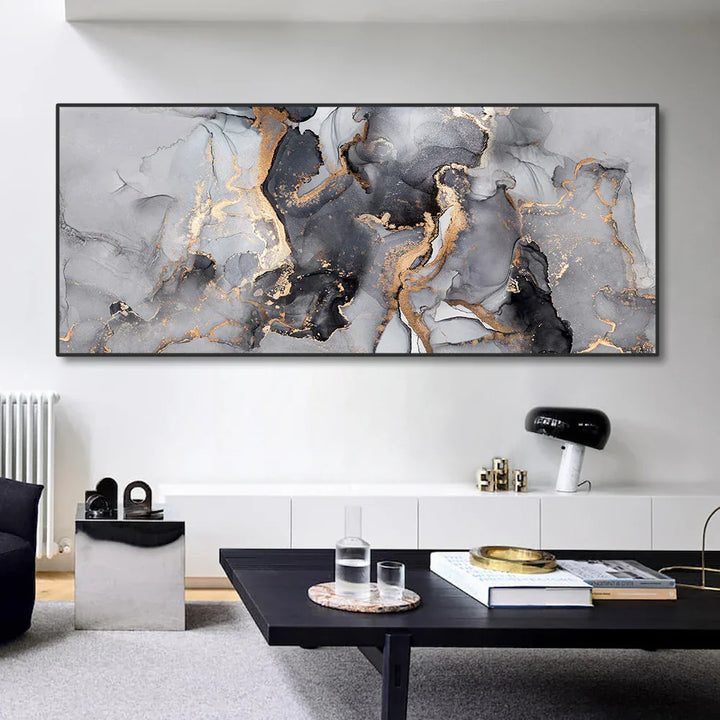 Abstrakte Graue Goldene Flüssigmarmor Druck Wandkunst Fine Art Leinwanddrucke Breitformatbilder Für Über Dem Sofa Kunst Für Über Dem Bett