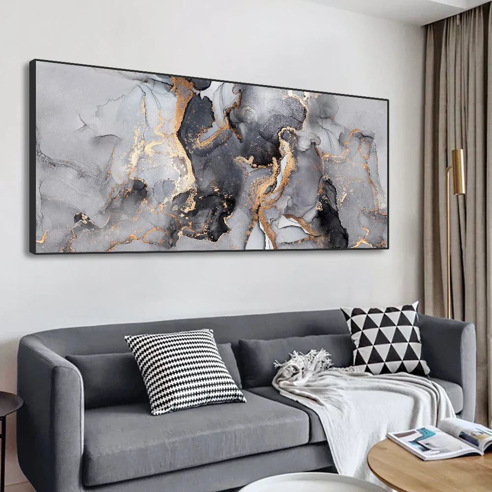 Abstrakte Graue Goldene Flüssigmarmor Druck Wandkunst Fine Art Leinwanddrucke Breitformatbilder Für Über Dem Sofa Kunst Für Über Dem Bett