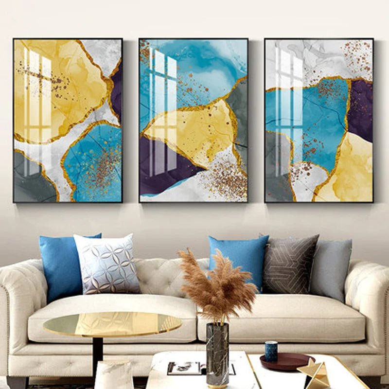 Abstrakte blaue gelbe graue Marmor Druck Wandkunst Fine Art Leinwanddrucke Bilder für moderne Wohnung Wohnzimmer Home Office Kunst Dekor