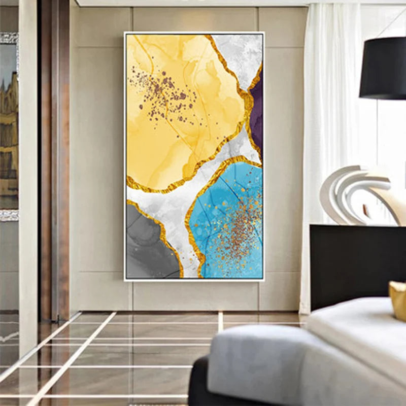 Abstrakte blaue gelbe graue Marmor Druck Wandkunst Fine Art Leinwanddrucke Bilder für moderne Wohnung Wohnzimmer Home Office Kunst Dekor
