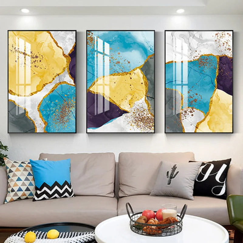 Abstrakte blaue gelbe graue Marmor Druck Wandkunst Fine Art Leinwanddrucke Bilder für moderne Wohnung Wohnzimmer Home Office Kunst Dekor