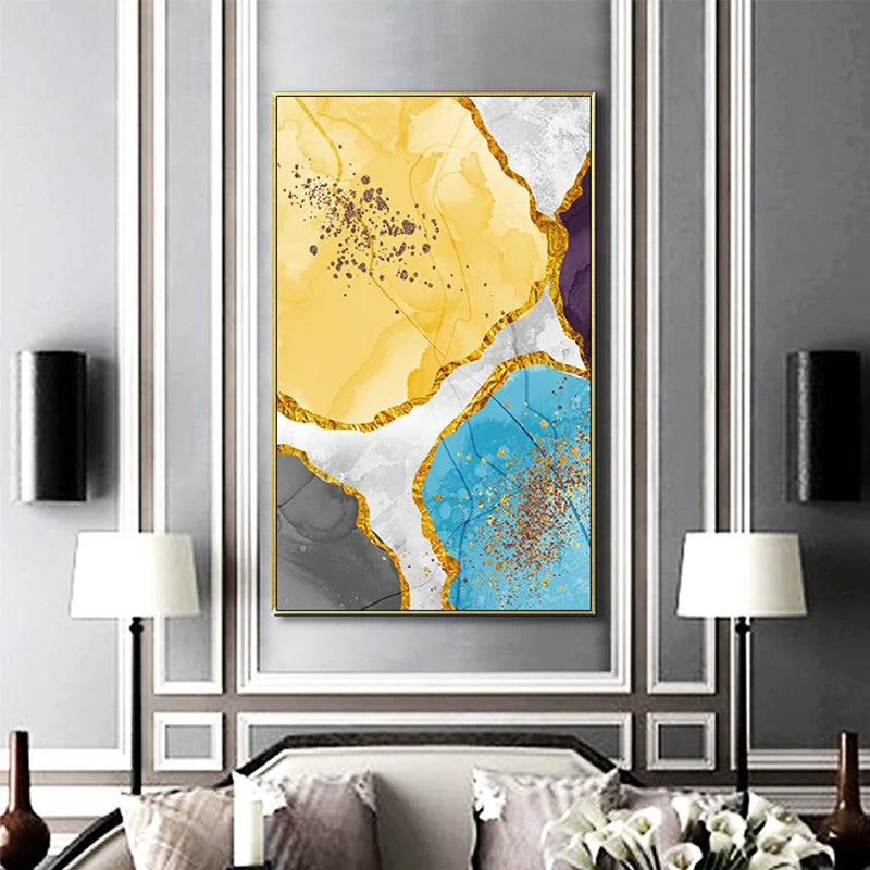 Abstrakte blaue gelbe graue Marmor Druck Wandkunst Fine Art Leinwanddrucke Bilder für moderne Wohnung Wohnzimmer Home Office Kunst Dekor