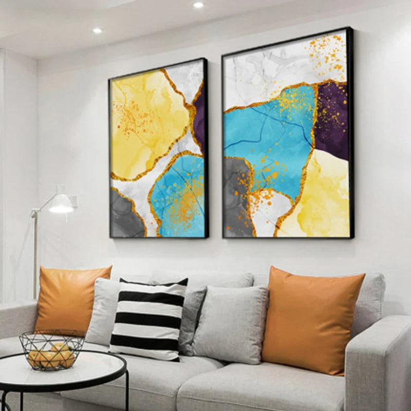 Abstrakte blaue gelbe graue Marmor Druck Wandkunst Fine Art Leinwanddrucke Bilder für moderne Wohnung Wohnzimmer Home Office Kunst Dekor