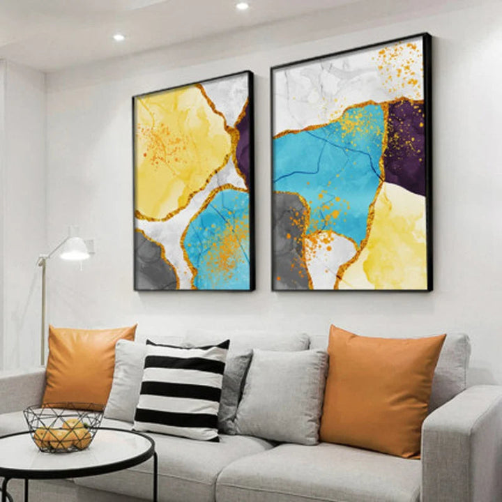 Abstrakte blaue gelbe graue Marmor Druck Wandkunst Fine Art Leinwanddrucke Bilder für moderne Wohnung Wohnzimmer Home Office Kunst Dekor