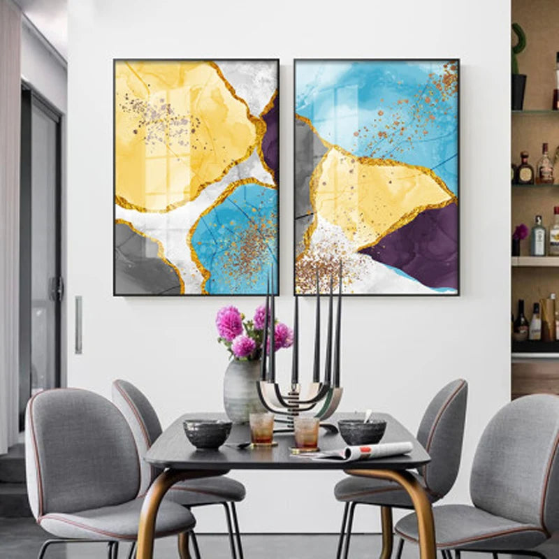 Abstrakte blaue gelbe graue Marmor Druck Wandkunst Fine Art Leinwanddrucke Bilder für moderne Wohnung Wohnzimmer Home Office Kunst Dekor