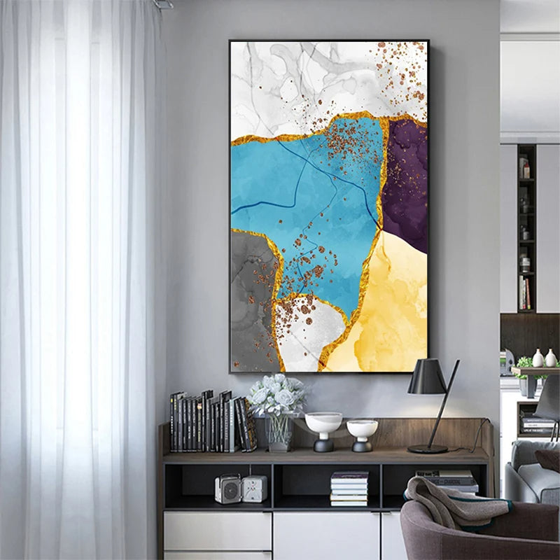 Abstrakte blaue gelbe graue Marmor Druck Wandkunst Fine Art Leinwanddrucke Bilder für moderne Wohnung Wohnzimmer Home Office Kunst Dekor