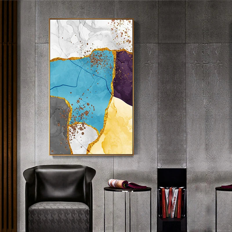 Abstrakte blaue gelbe graue Marmor Druck Wandkunst Fine Art Leinwanddrucke Bilder für moderne Wohnung Wohnzimmer Home Office Kunst Dekor