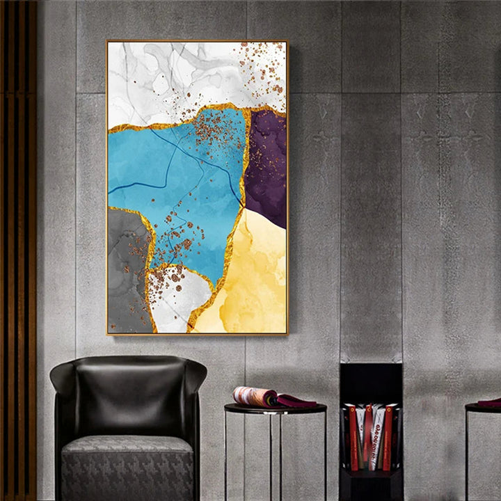 Abstrakte blaue gelbe graue Marmor Druck Wandkunst Fine Art Leinwanddrucke Bilder für moderne Wohnung Wohnzimmer Home Office Kunst Dekor