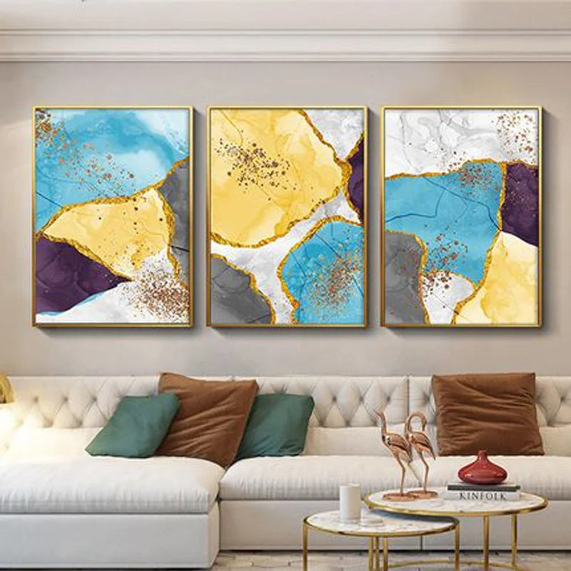 Abstrakte blaue gelbe graue Marmor Druck Wandkunst Fine Art Leinwanddrucke Bilder für moderne Wohnung Wohnzimmer Home Office Kunst Dekor