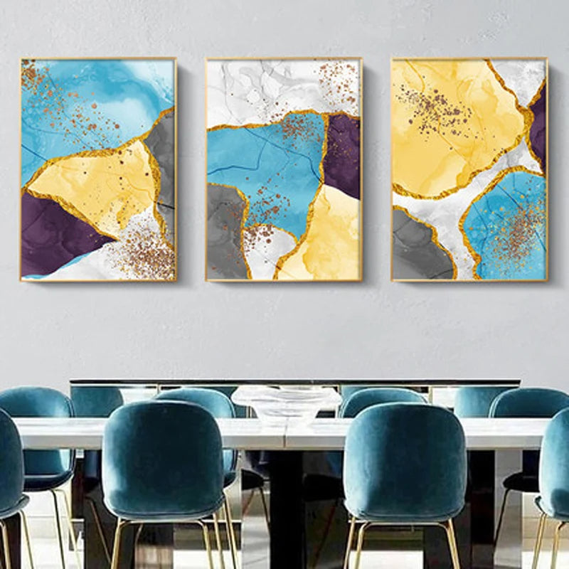 Abstrakte blaue gelbe graue Marmor Druck Wandkunst Fine Art Leinwanddrucke Bilder für moderne Wohnung Wohnzimmer Home Office Kunst Dekor