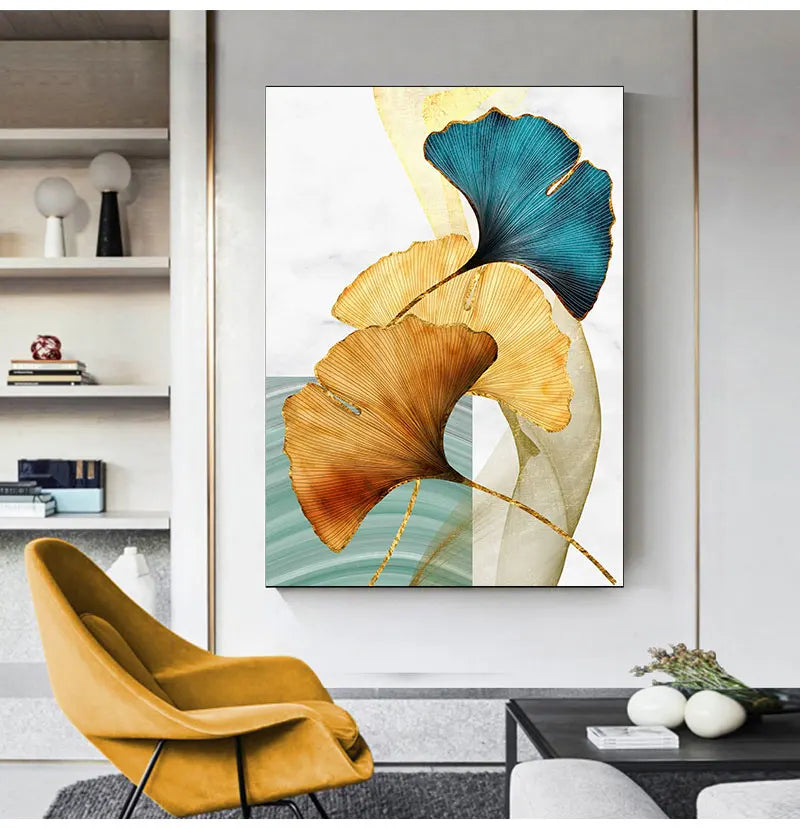 Abstrakte exotische botanische Wandkunst Fine Art Leinwanddrucke Blau Grün Gelb Blumenbilder für Wohnzimmer Schlafzimmer leicht luxuriöse Wohnkultur