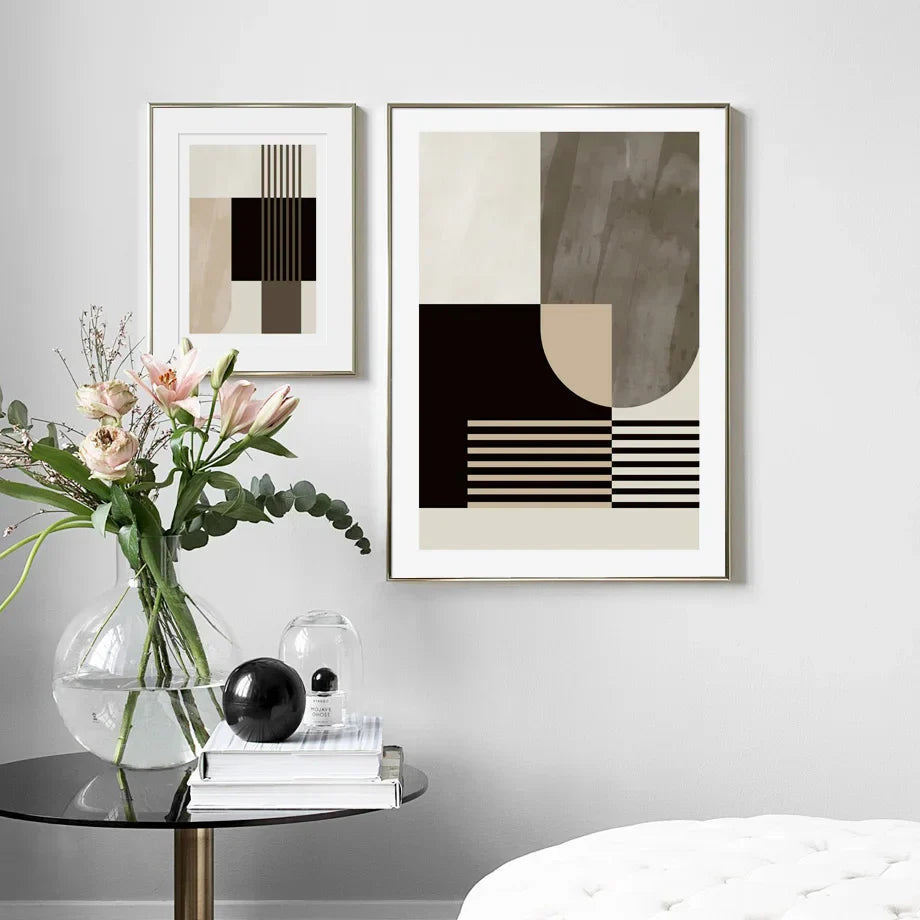 Abstrakte geometrische Farbfelder Wandkunst Fine Art Leinwanddrucke neutrale Farben Bilder für moderne Wohnzimmer Kunst für zeitgenössische Interieurs