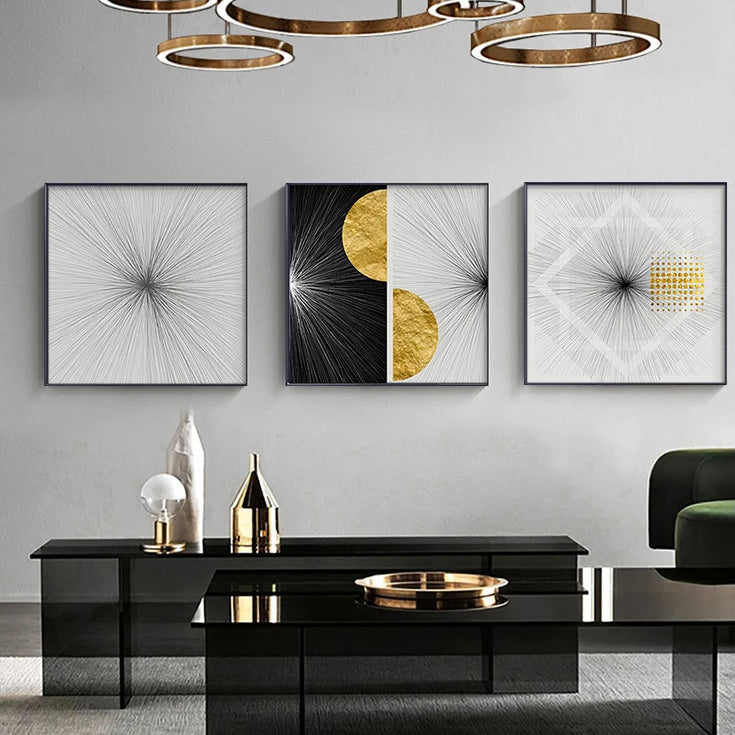 Minimalistische Goldene Sonnenlinien Abstrakte Wandkunst Feine Kunst Leinwanddrucke Quadratformat Bilder Für Modernes Apartment Wohnzimmer Kunst Für Zeitgenössische Interiors
