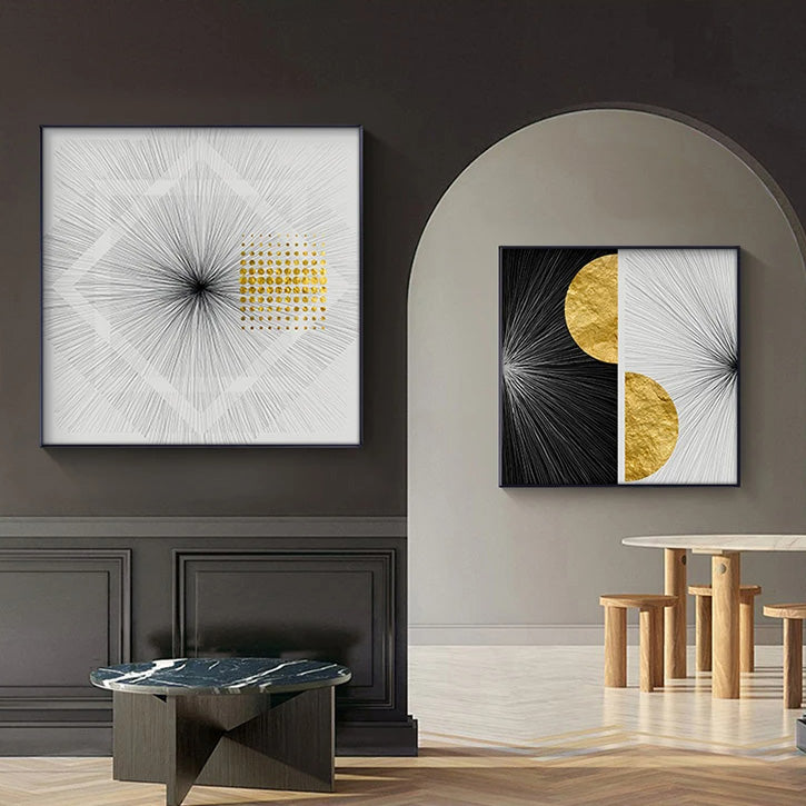 Minimalistische Goldene Sonnenlinien Abstrakte Wandkunst Feine Kunst Leinwanddrucke Quadratformat Bilder Für Modernes Apartment Wohnzimmer Kunst Für Zeitgenössische Interiors