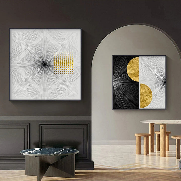 Minimalistische Goldene Sonnenlinien Abstrakte Wandkunst Feine Kunst Leinwanddrucke Quadratformat Bilder Für Modernes Apartment Wohnzimmer Kunst Für Zeitgenössische Interiors
