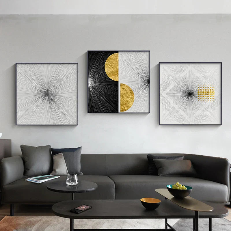 Minimalistische Goldene Sonnenlinien Abstrakte Wandkunst Feine Kunst Leinwanddrucke Quadratformat Bilder Für Modernes Apartment Wohnzimmer Kunst Für Zeitgenössische Interiors