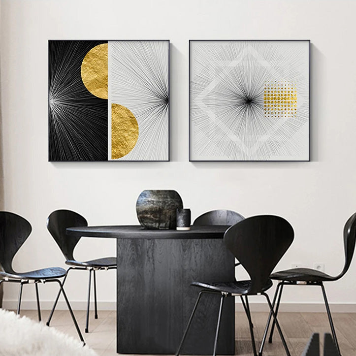Minimalistische Goldene Sonnenlinien Abstrakte Wandkunst Feine Kunst Leinwanddrucke Quadratformat Bilder Für Modernes Apartment Wohnzimmer Kunst Für Zeitgenössische Interiors