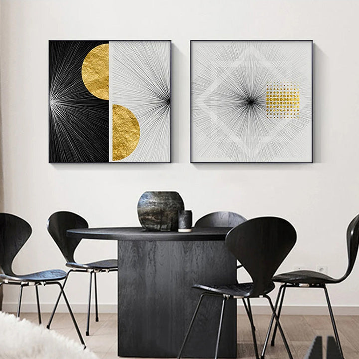 Minimalistische Goldene Sonnenlinien Abstrakte Wandkunst Feine Kunst Leinwanddrucke Quadratformat Bilder Für Modernes Apartment Wohnzimmer Kunst Für Zeitgenössische Interiors