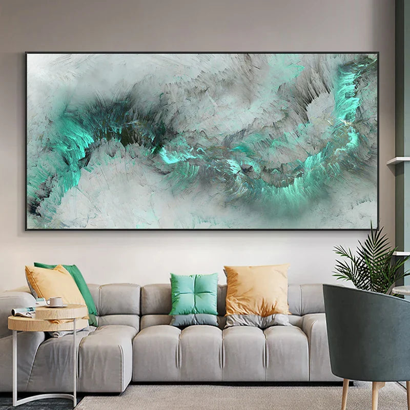 Abstrakte grüne Alien-Wolken-Wandkunst Fine Art Leinwanddrucke Jadegrün grauer Himmel Bild für moderne Apartment-Wohnzimmer Büro Dekor