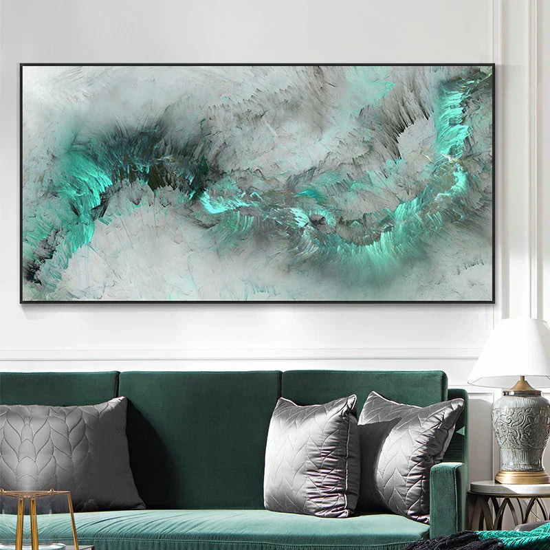 Abstrakte grüne Alien-Wolken-Wandkunst Fine Art Leinwanddrucke Jadegrün grauer Himmel Bild für moderne Apartment-Wohnzimmer Büro Dekor