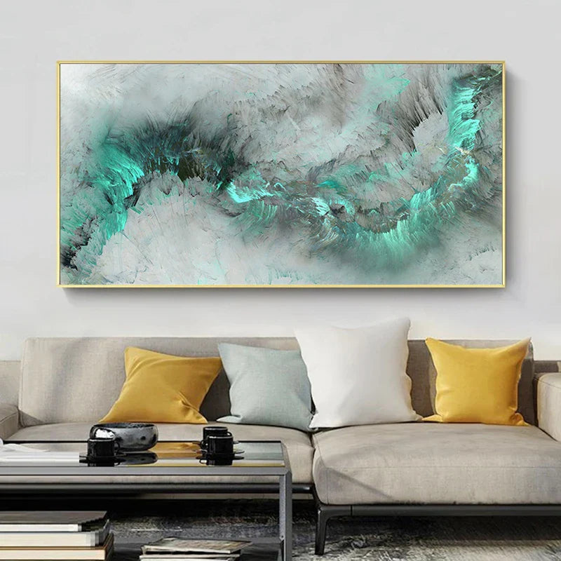 Abstrakte grüne Alien-Wolken-Wandkunst Fine Art Leinwanddrucke Jadegrün grauer Himmel Bild für moderne Apartment-Wohnzimmer Büro Dekor