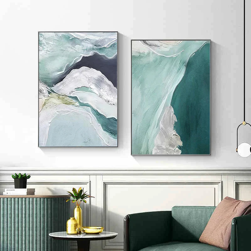 Abstrakte grüne Aqua sandige Strand-Seascape-Wandkunst Fine Art Leinwanddrucke Bilder für moderne Wohnung Wohnzimmer Schlafzimmer Kunstdekoration