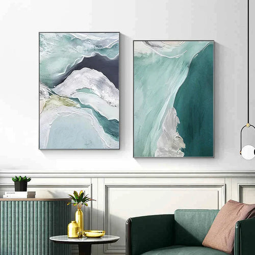 Abstrakte grüne Aqua sandige Strand-Seascape-Wandkunst Fine Art Leinwanddrucke Bilder für moderne Wohnung Wohnzimmer Schlafzimmer Kunstdekoration