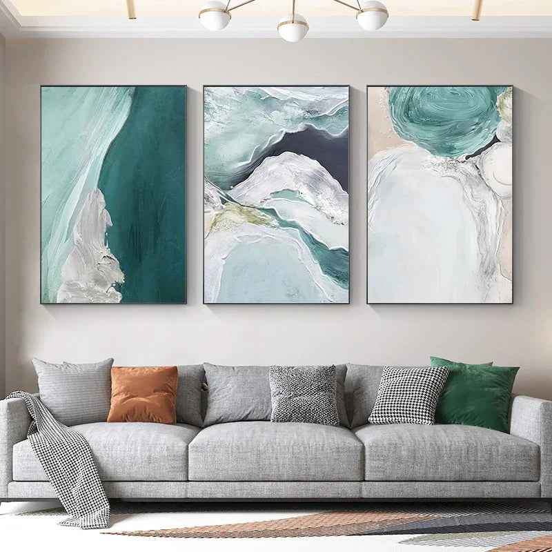 Abstrakte grüne Aqua sandige Strand-Seascape-Wandkunst Fine Art Leinwanddrucke Bilder für moderne Wohnung Wohnzimmer Schlafzimmer Kunstdekoration
