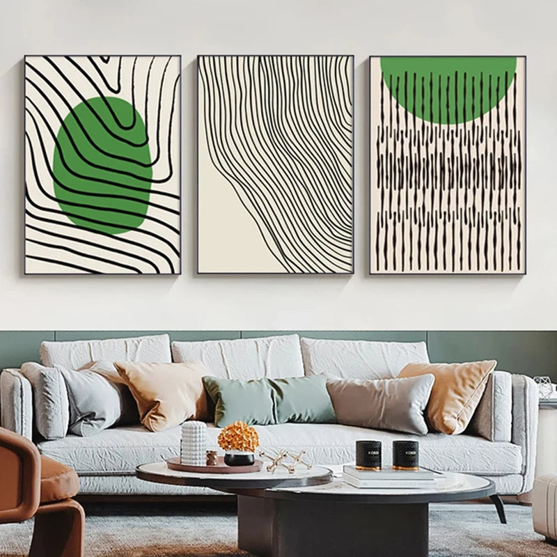Abstract Grünes Geometrisches Linienkunst Wandkunst Fine Art Leinwanddrucke Bilder Für Modernes Apartment Wohnzimmer Home Office Kunst Dekor | Karnz