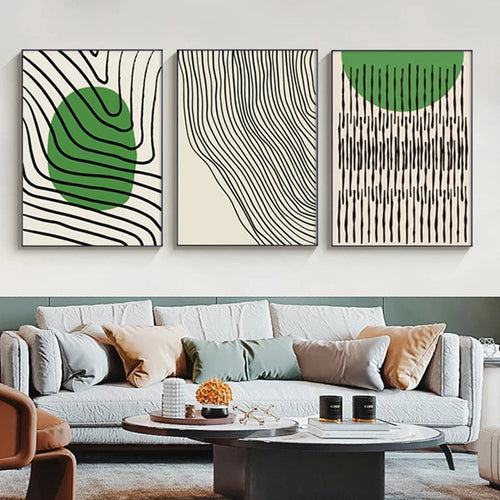 Abstract Grünes Geometrisches Linienkunst Wandkunst Fine Art Leinwanddrucke Bilder Für Modernes Apartment Wohnzimmer Home Office Kunst Dekor | Karnz